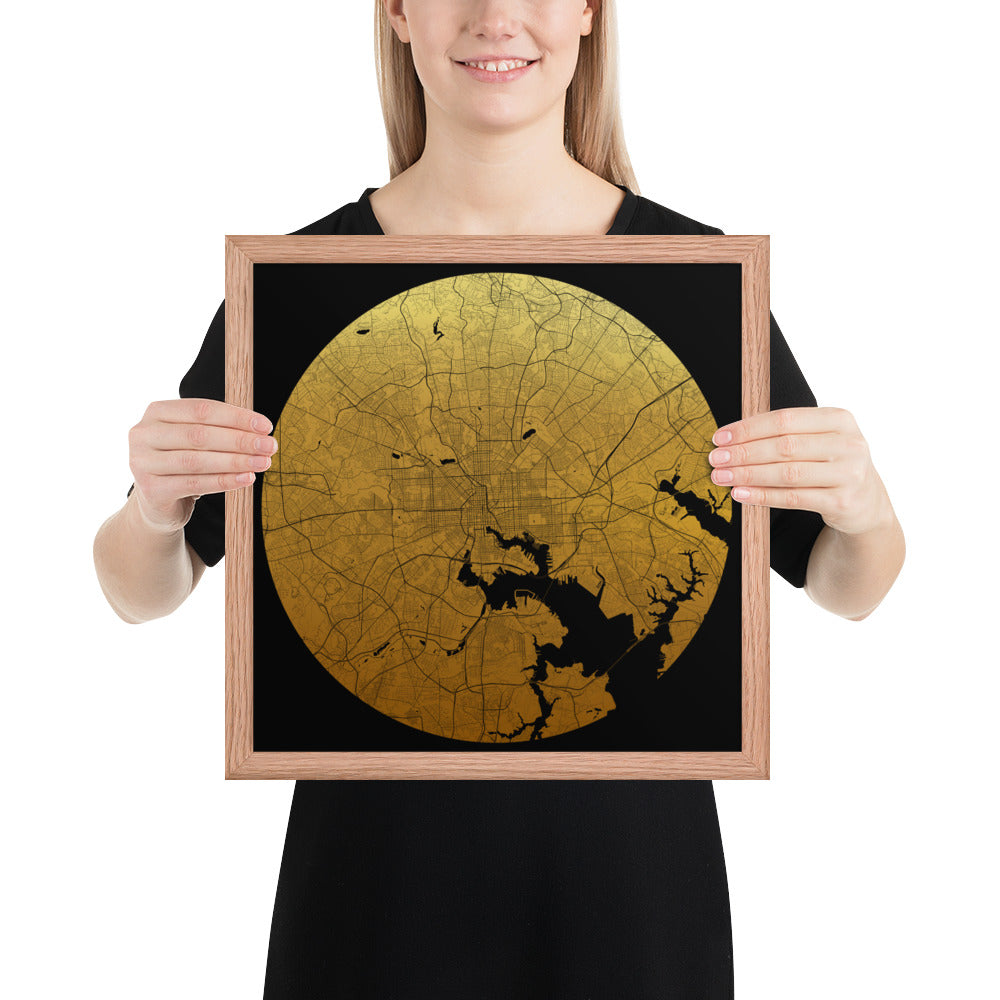 Baltimore Gold on Black Framed Map