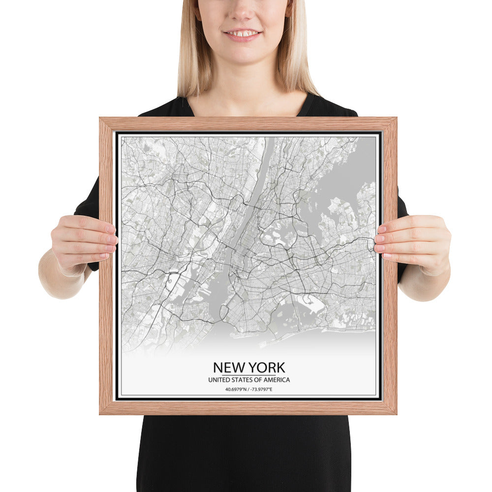 New York White Framed Map