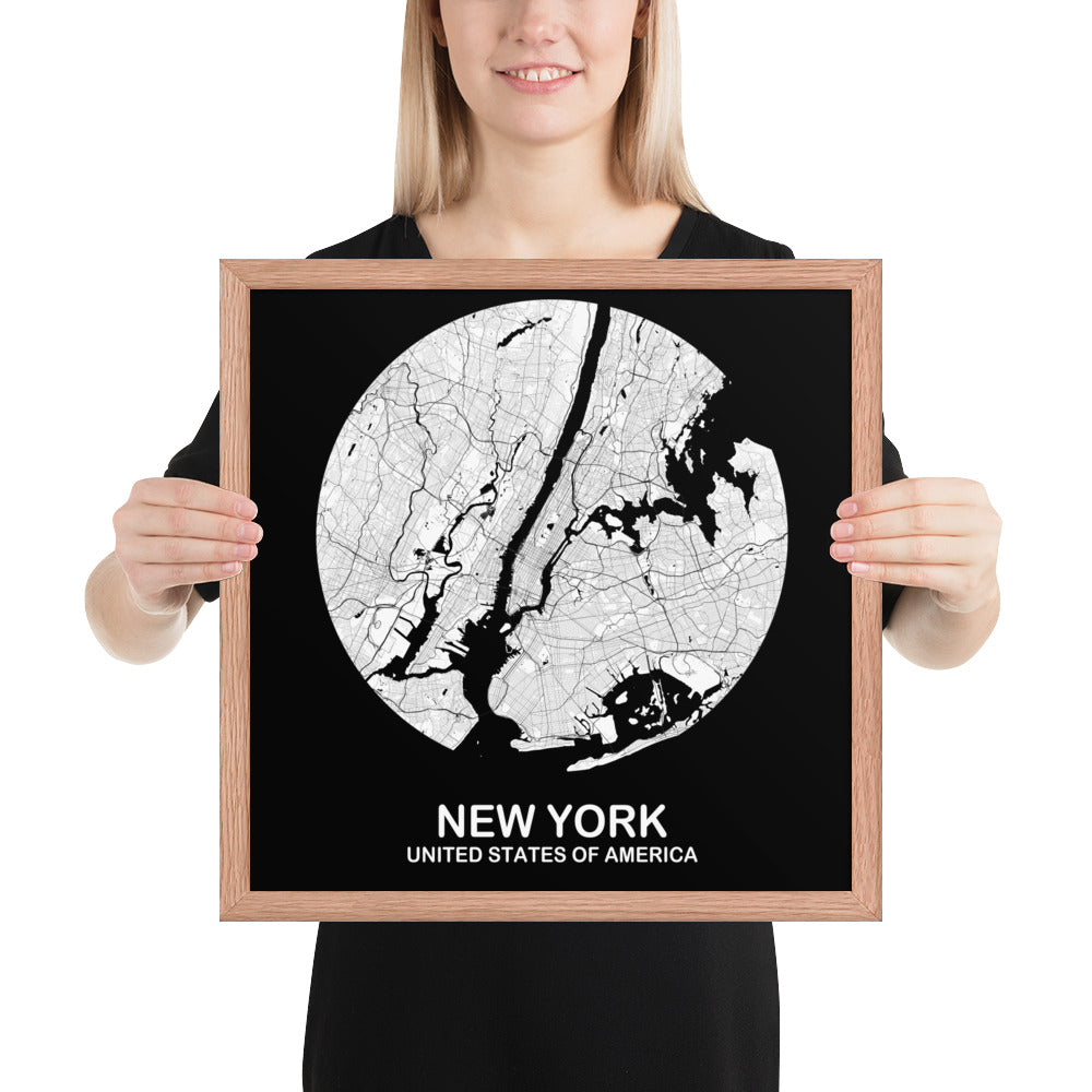 New York Circular White Framed Map