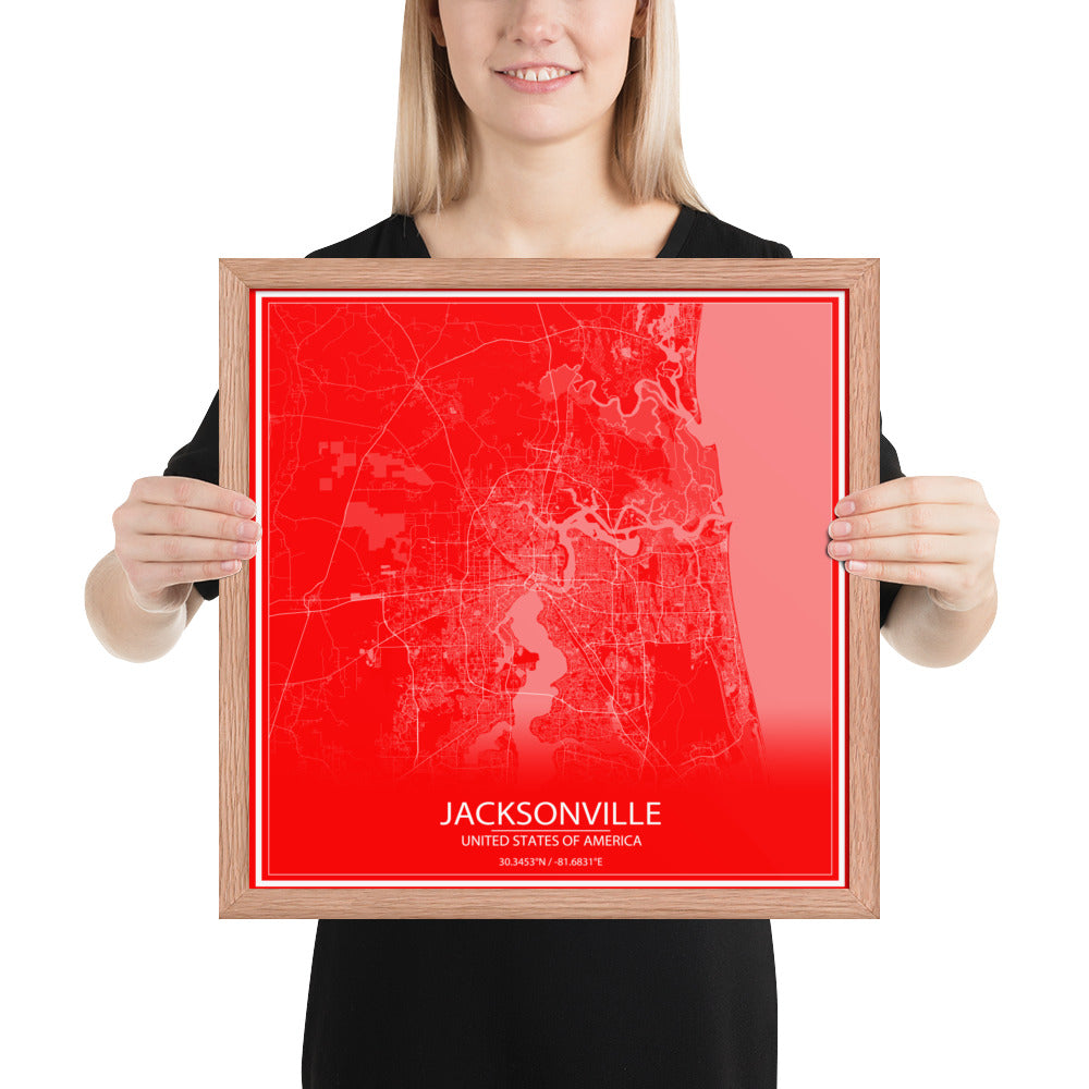 Jacksonville Red and White Framed Map