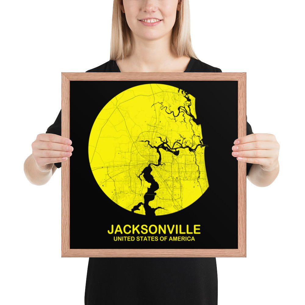 Jacksonville Circular Yellow Framed Map
