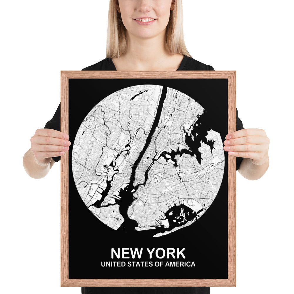 New York Circular White Framed Map