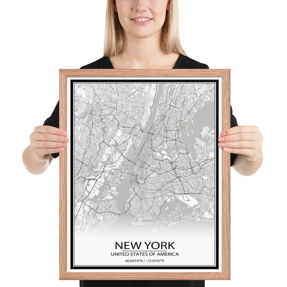 New York White Framed Map