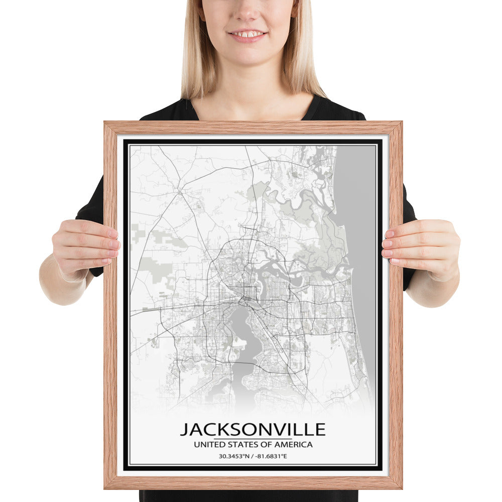 Jacksonville White Framed Map
