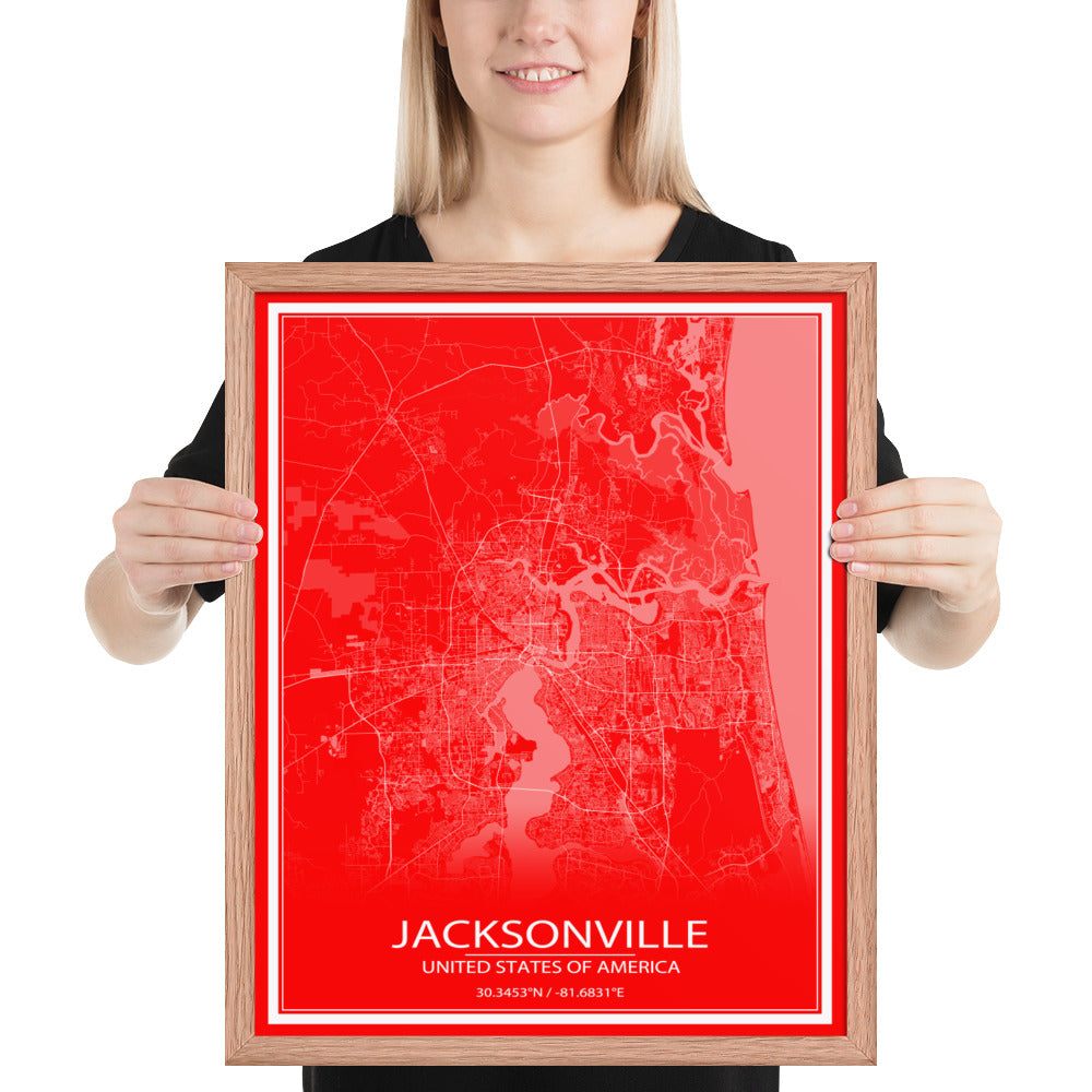 Jacksonville Red and White Framed Map