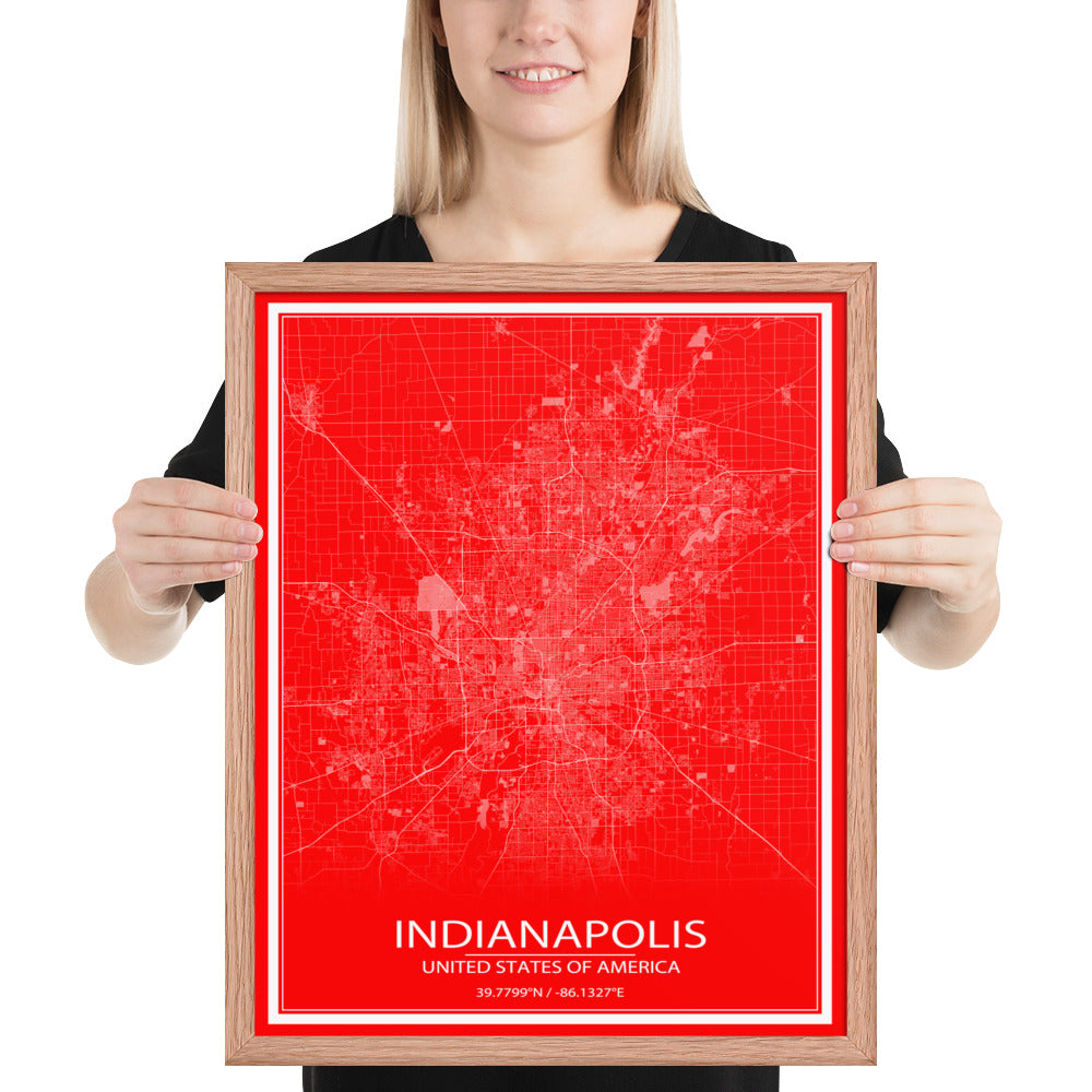 Indianapolis Red and White Framed Map