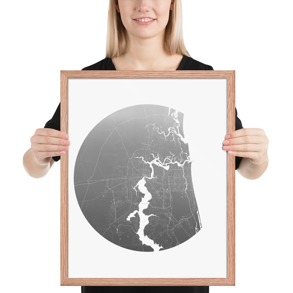 Jacksonville Silver on White Framed Map