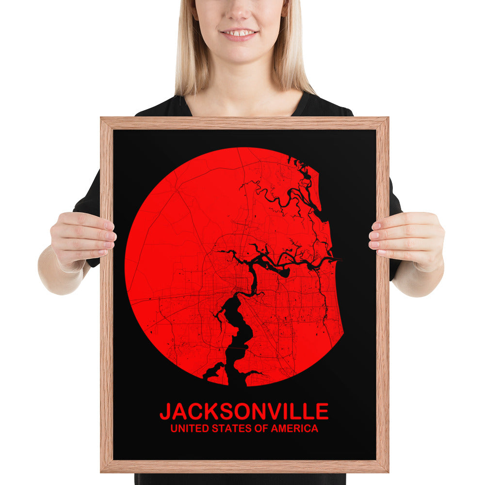 Jacksonville Circular Red Framed Map