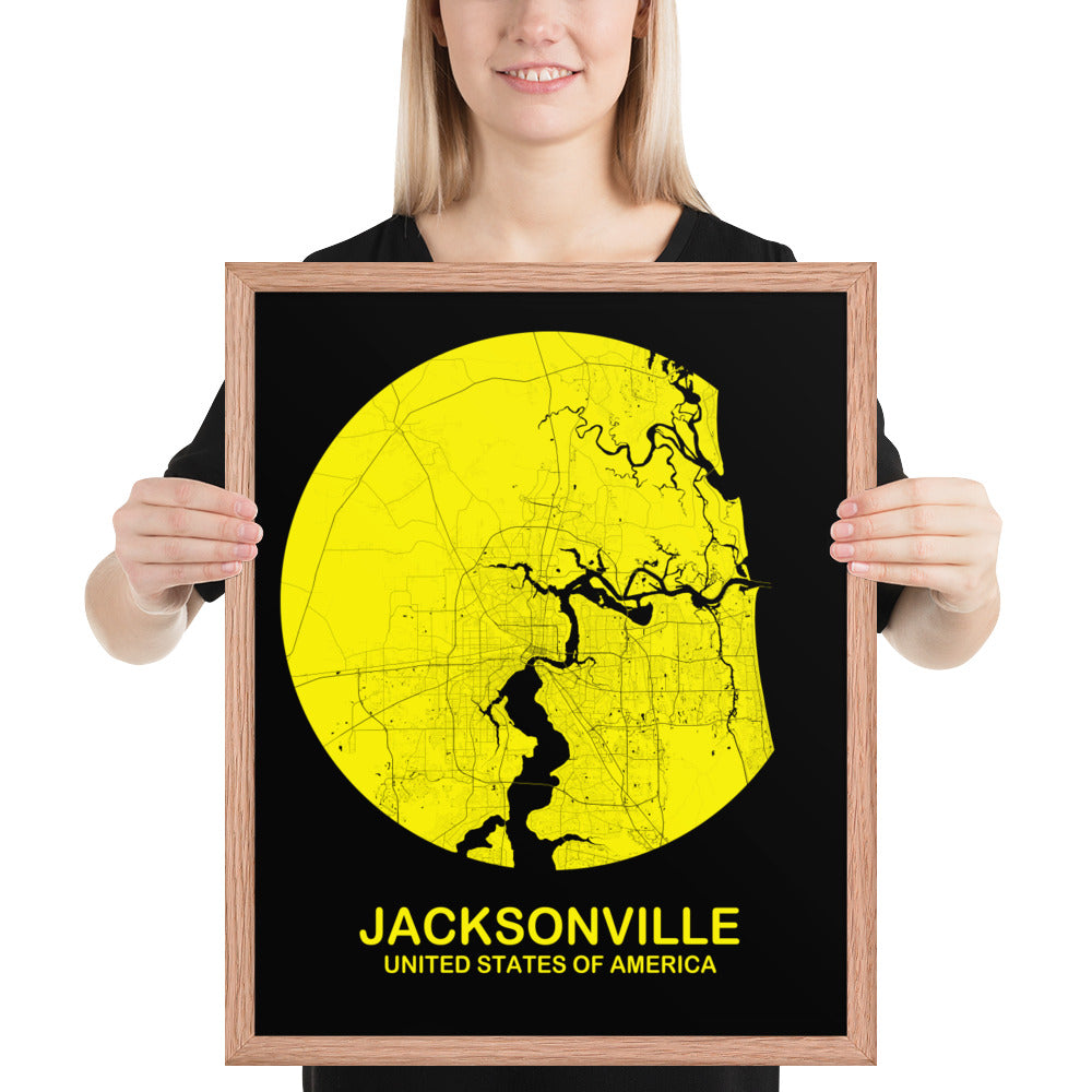 Jacksonville Circular Yellow Framed Map