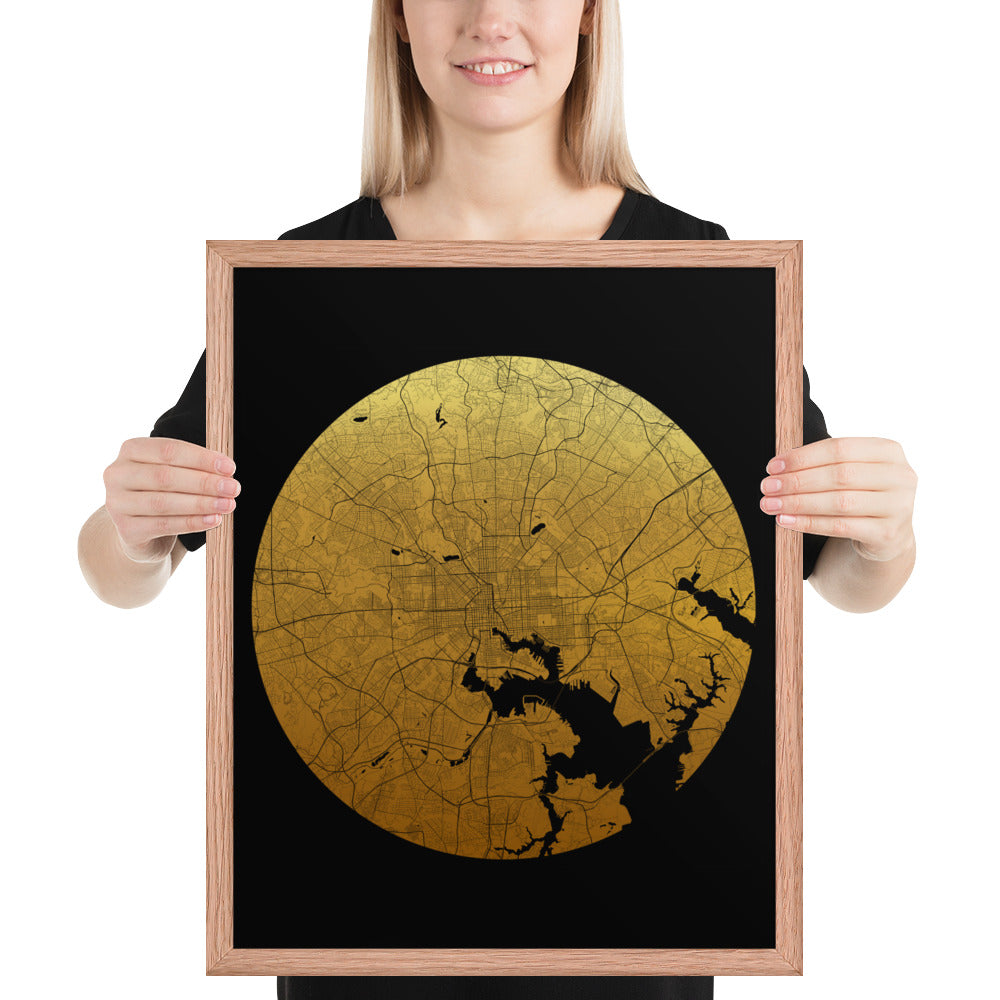 Baltimore Gold on Black Framed Map