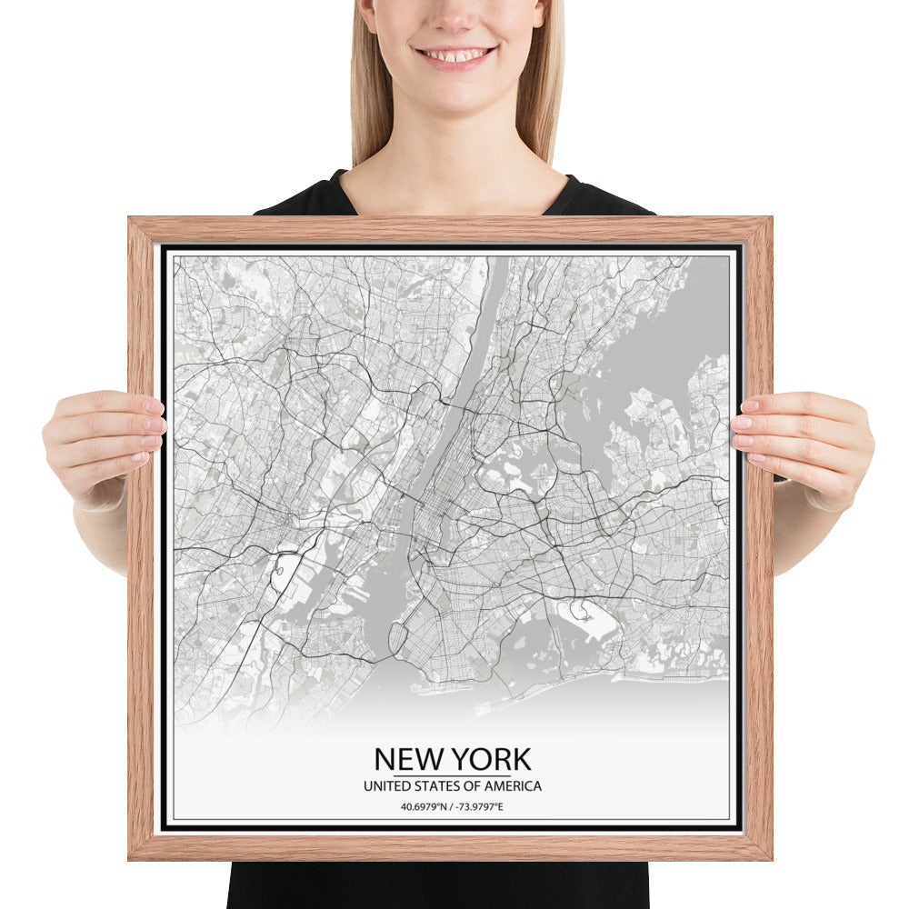 New York White Framed Map