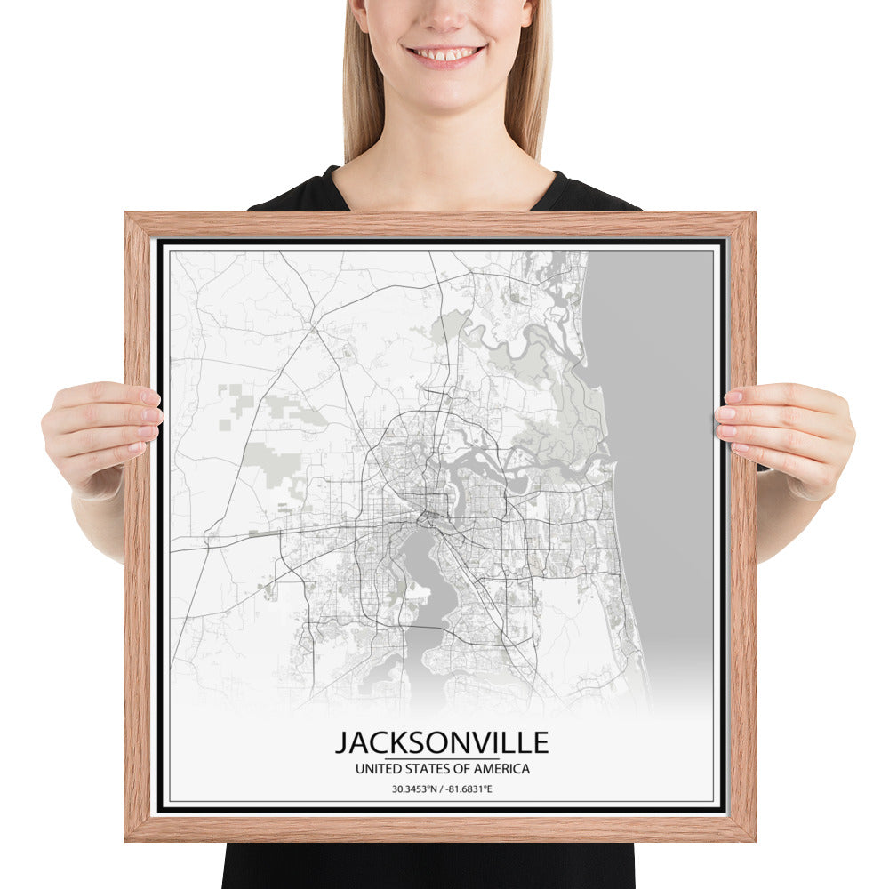 Jacksonville White Framed Map