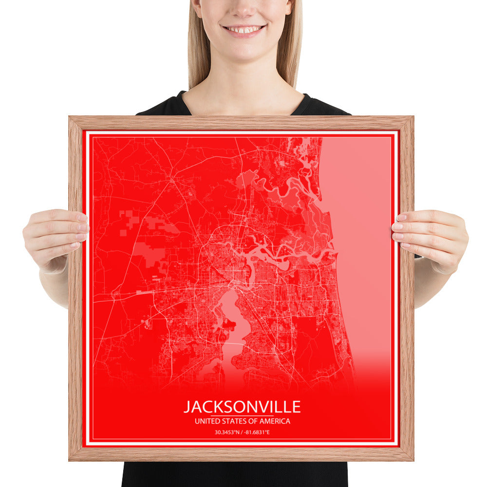 Jacksonville Red and White Framed Map