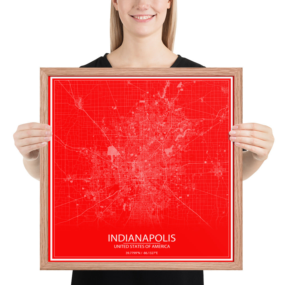 Indianapolis Red and White Framed Map