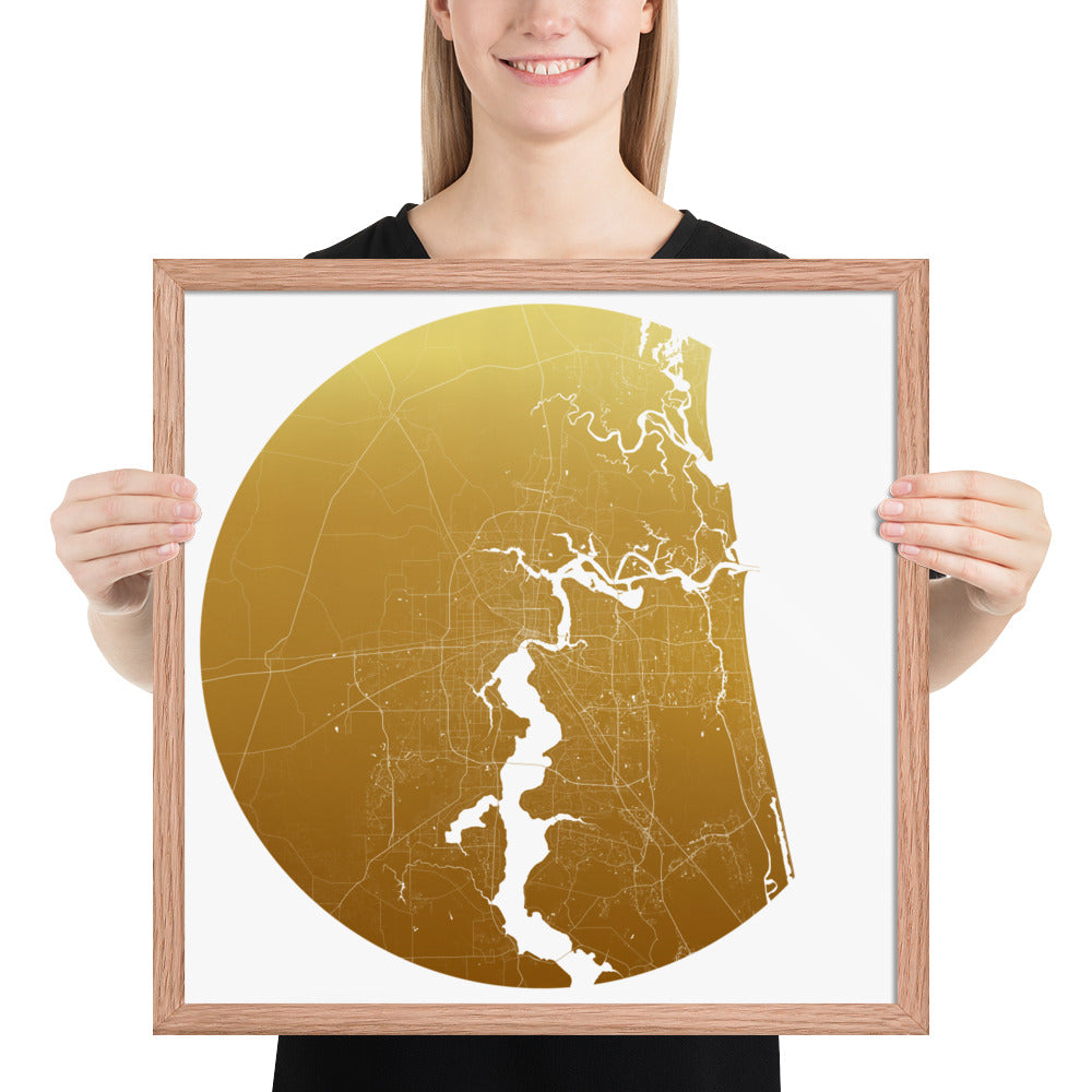 Jacksonville Gold on White Framed Map