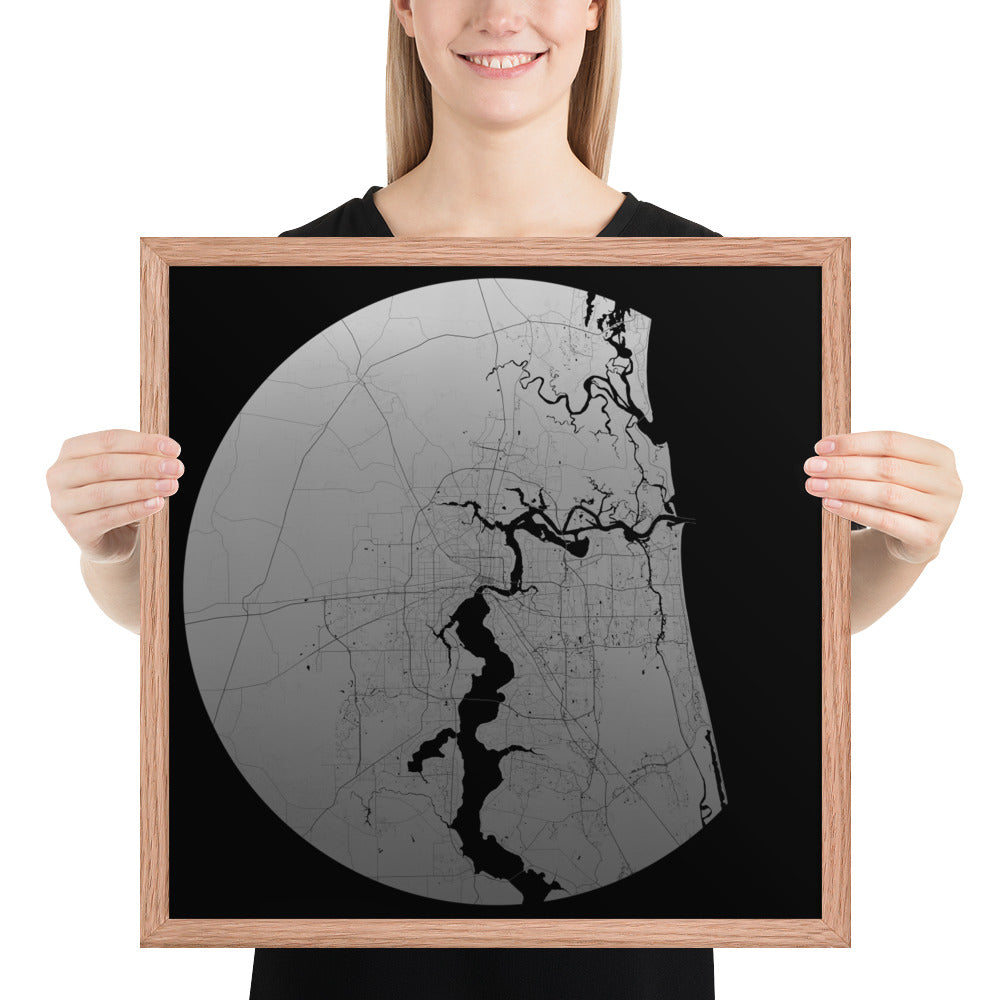 Jacksonville Silver on Black Framed Map