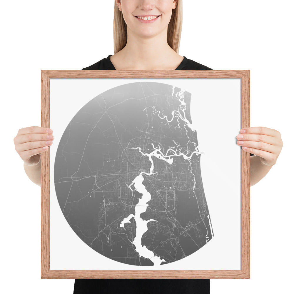Jacksonville Silver on White Framed Map
