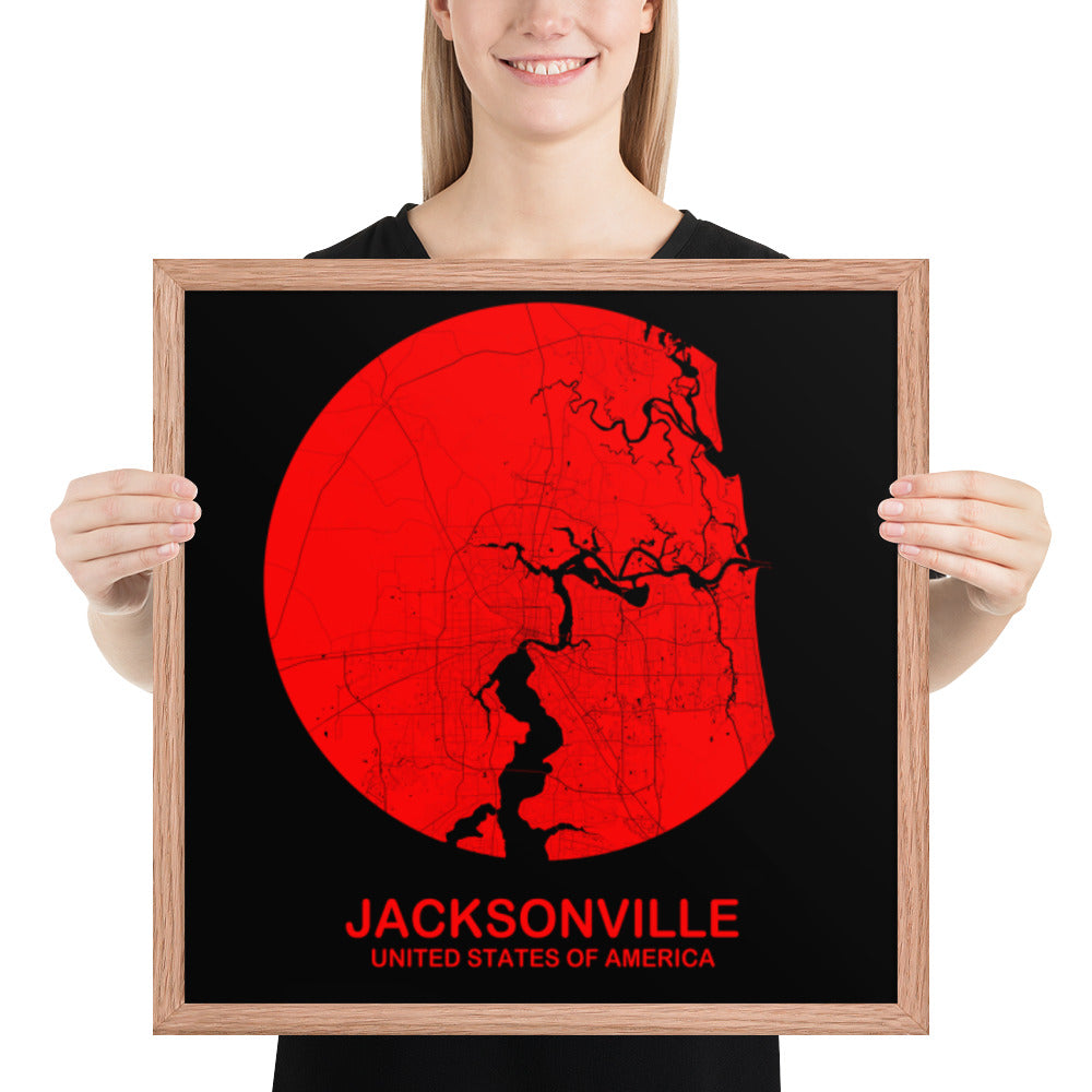Jacksonville Circular Red Framed Map