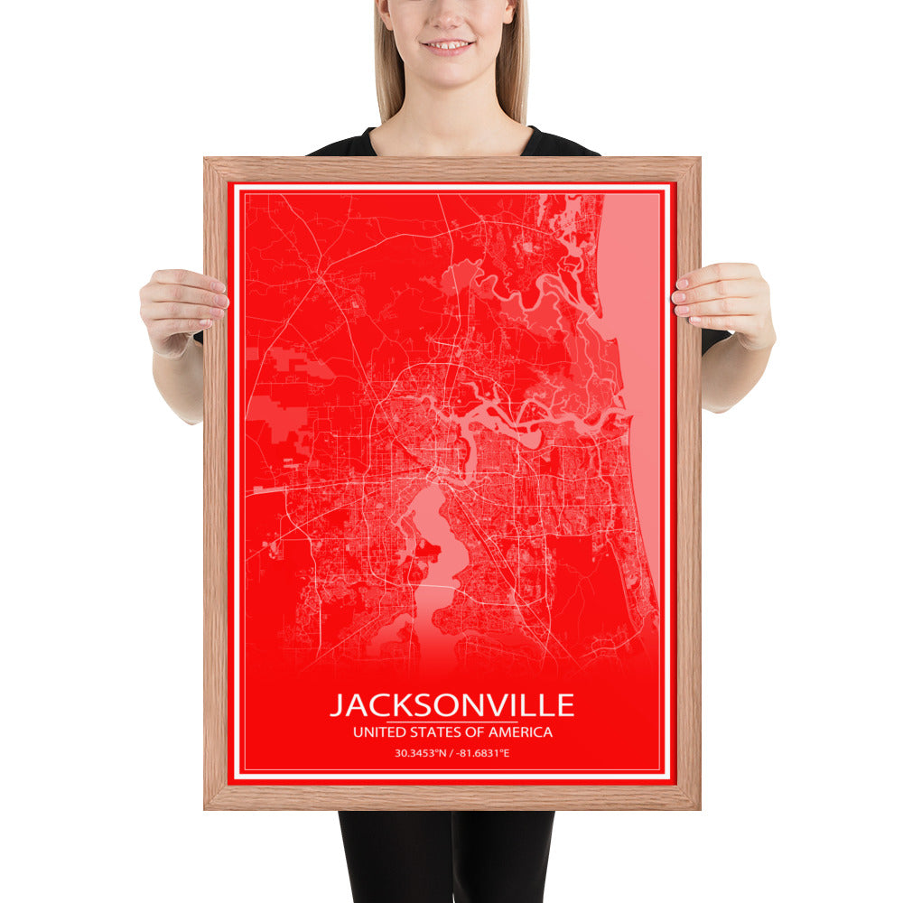 Jacksonville Red and White Framed Map