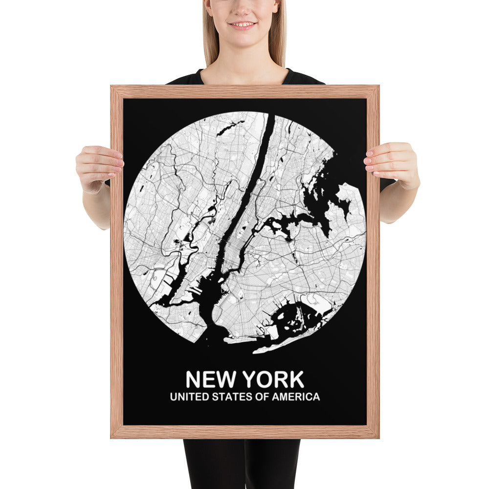 New York Circular White Framed Map
