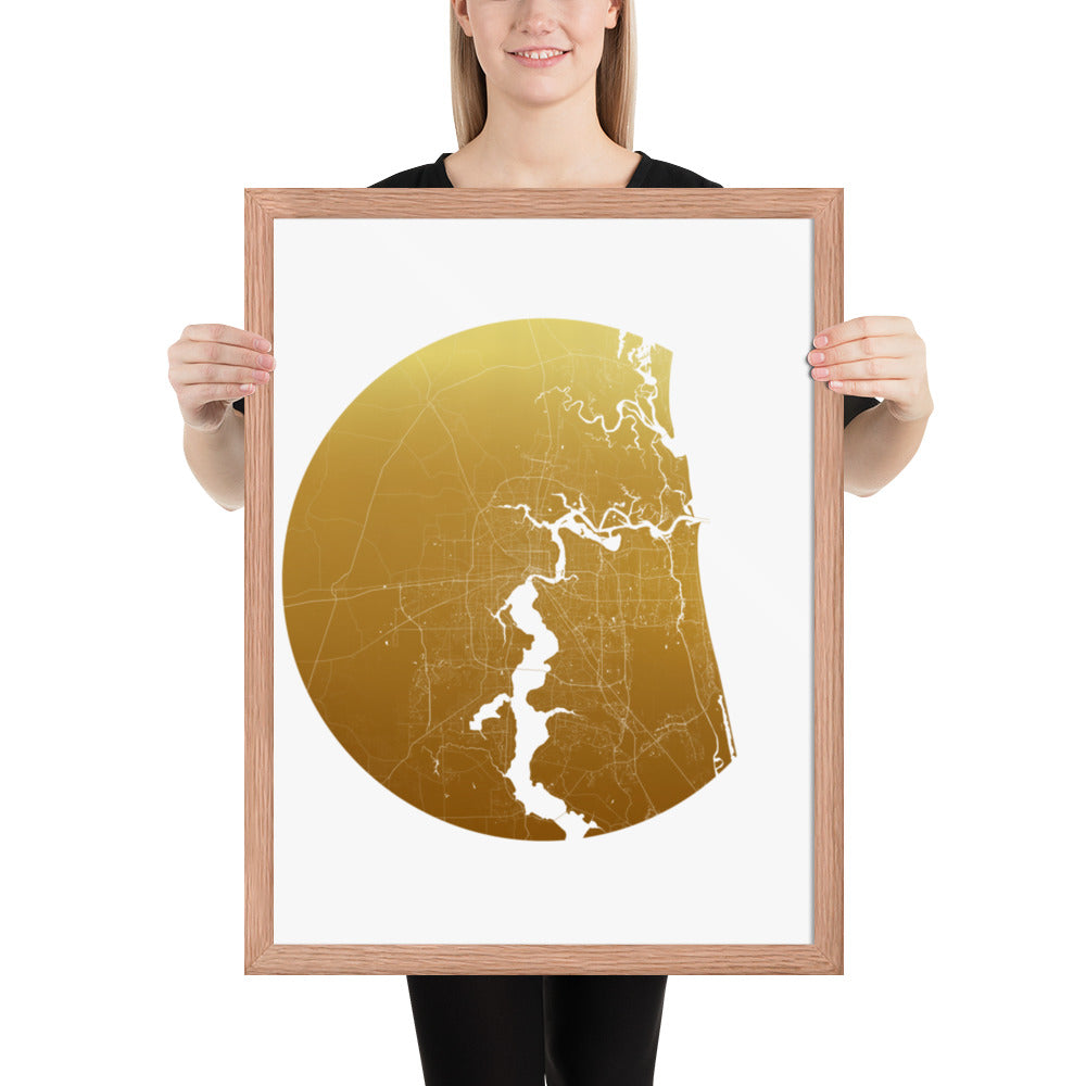Jacksonville Gold on White Framed Map