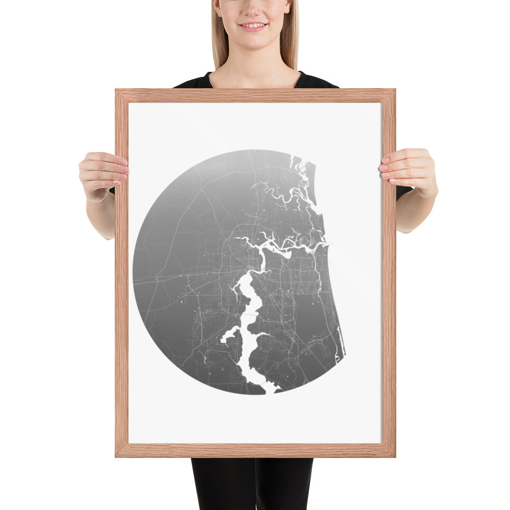 Jacksonville Silver on White Framed Map