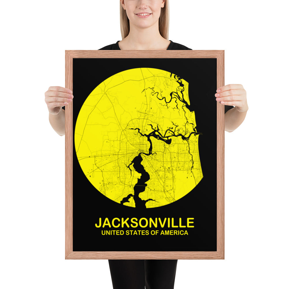 Jacksonville Circular Yellow Framed Map