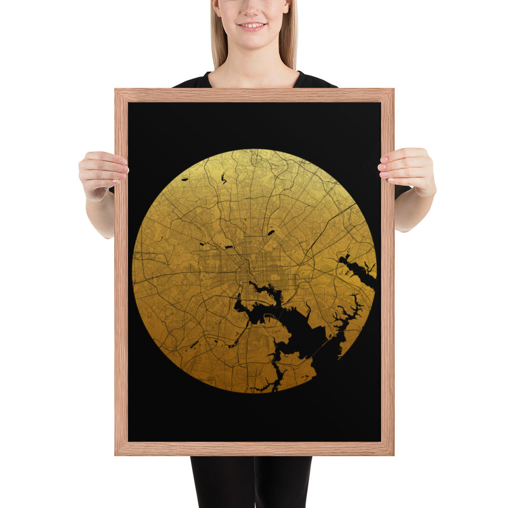Baltimore Gold on Black Framed Map