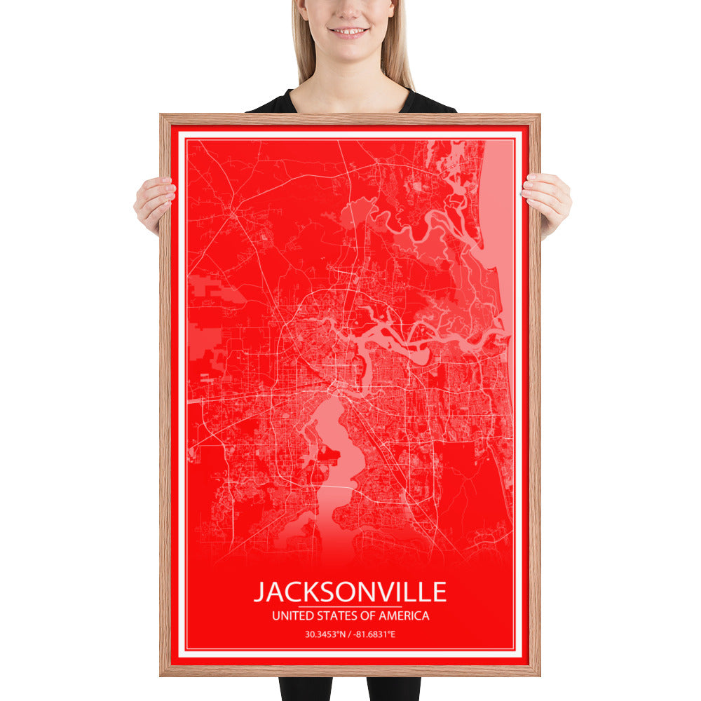 Jacksonville Red and White Framed Map