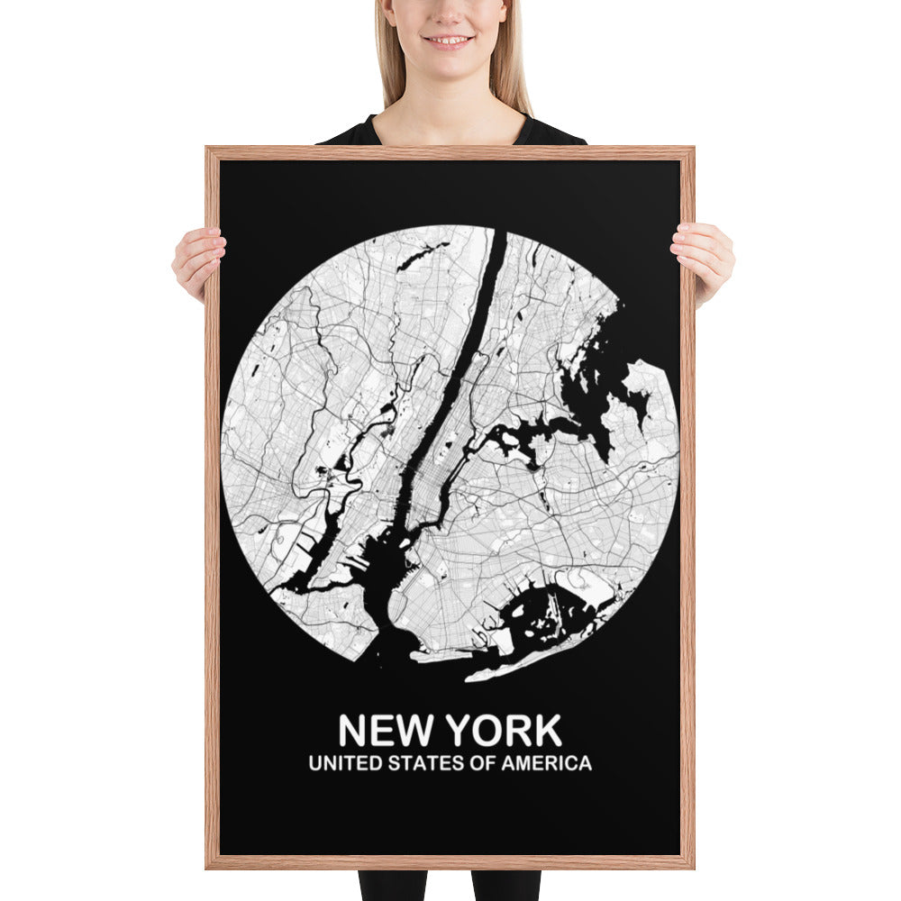 New York Circular White Framed Map