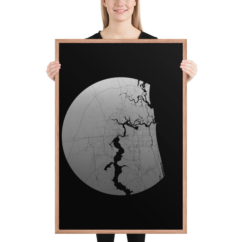 Jacksonville Silver on Black Framed Map
