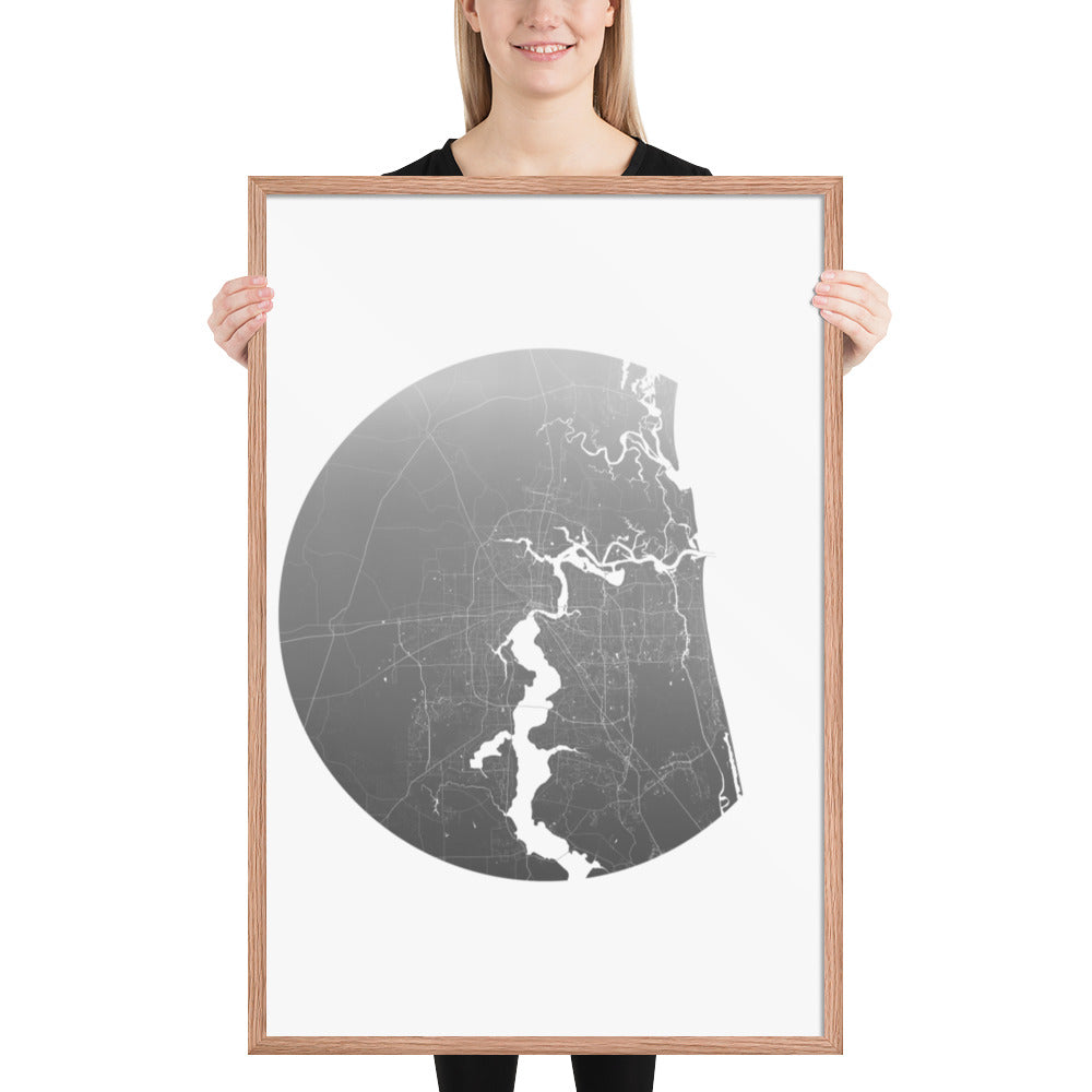 Jacksonville Silver on White Framed Map