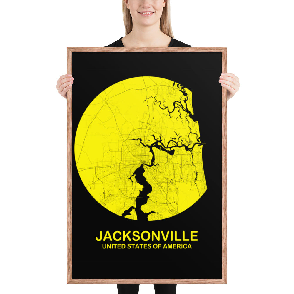 Jacksonville Circular Yellow Framed Map