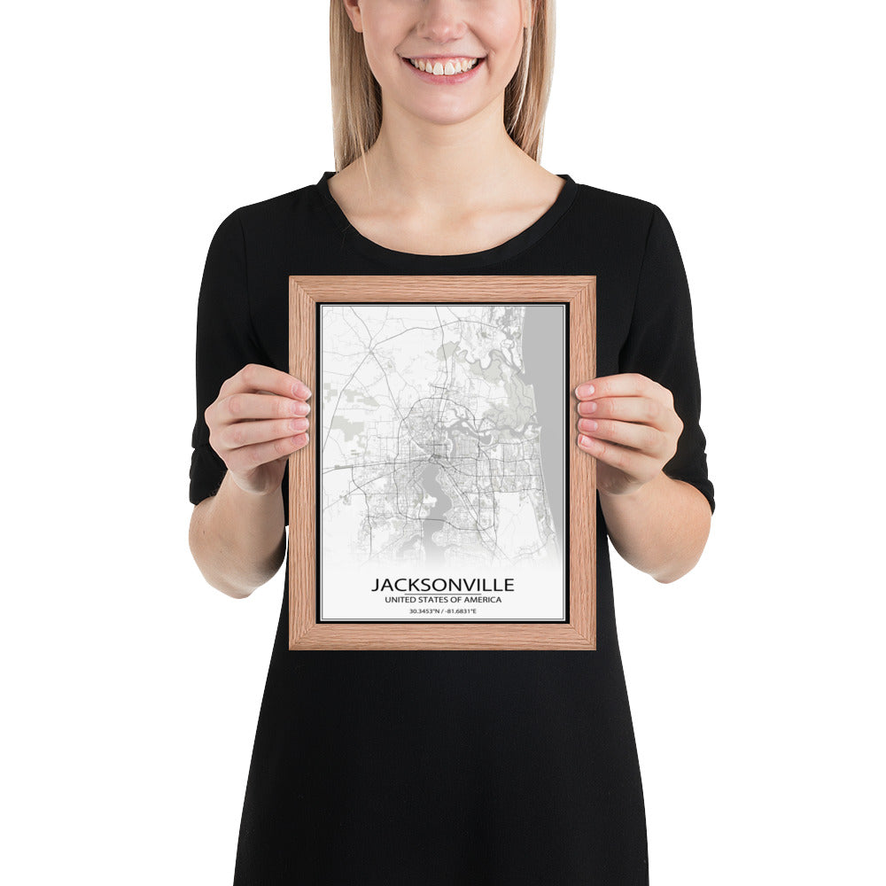 Jacksonville White Framed Map
