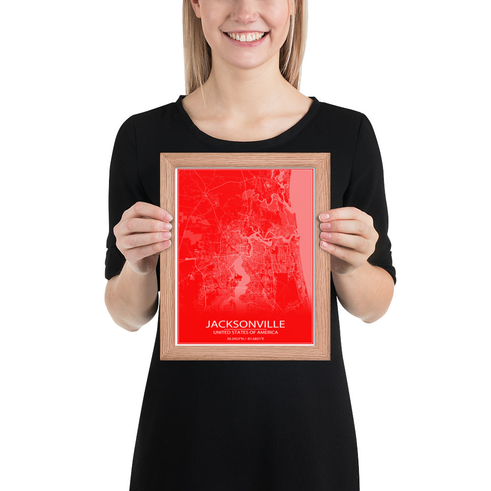 Jacksonville Red and White Framed Map
