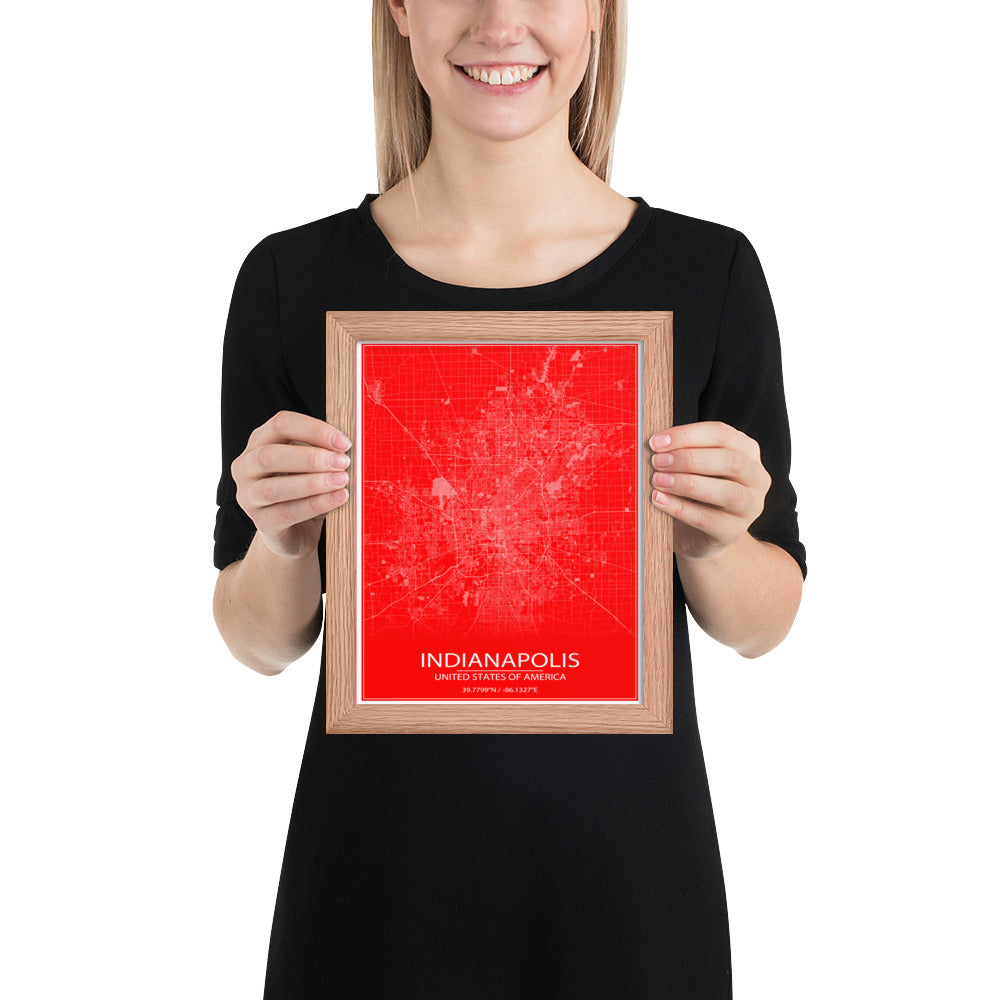 Indianapolis Red and White Framed Map