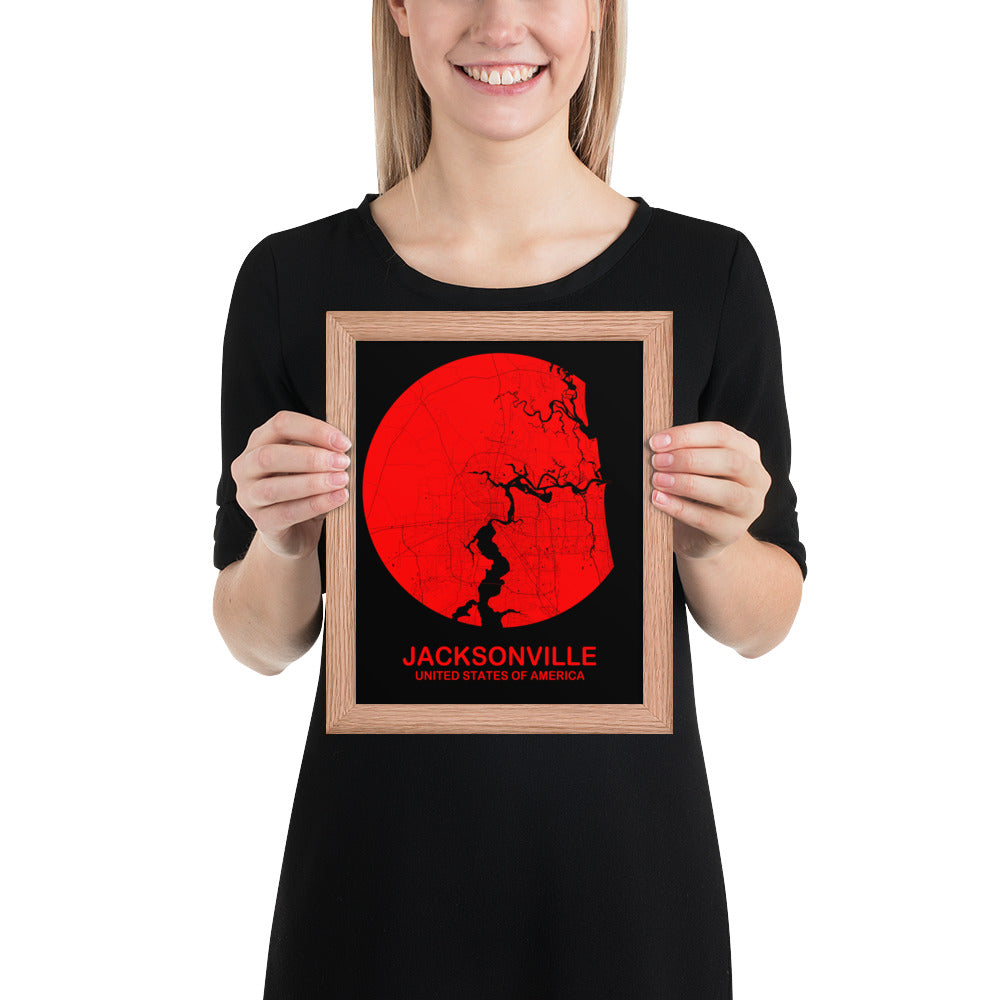 Jacksonville Circular Red Framed Map