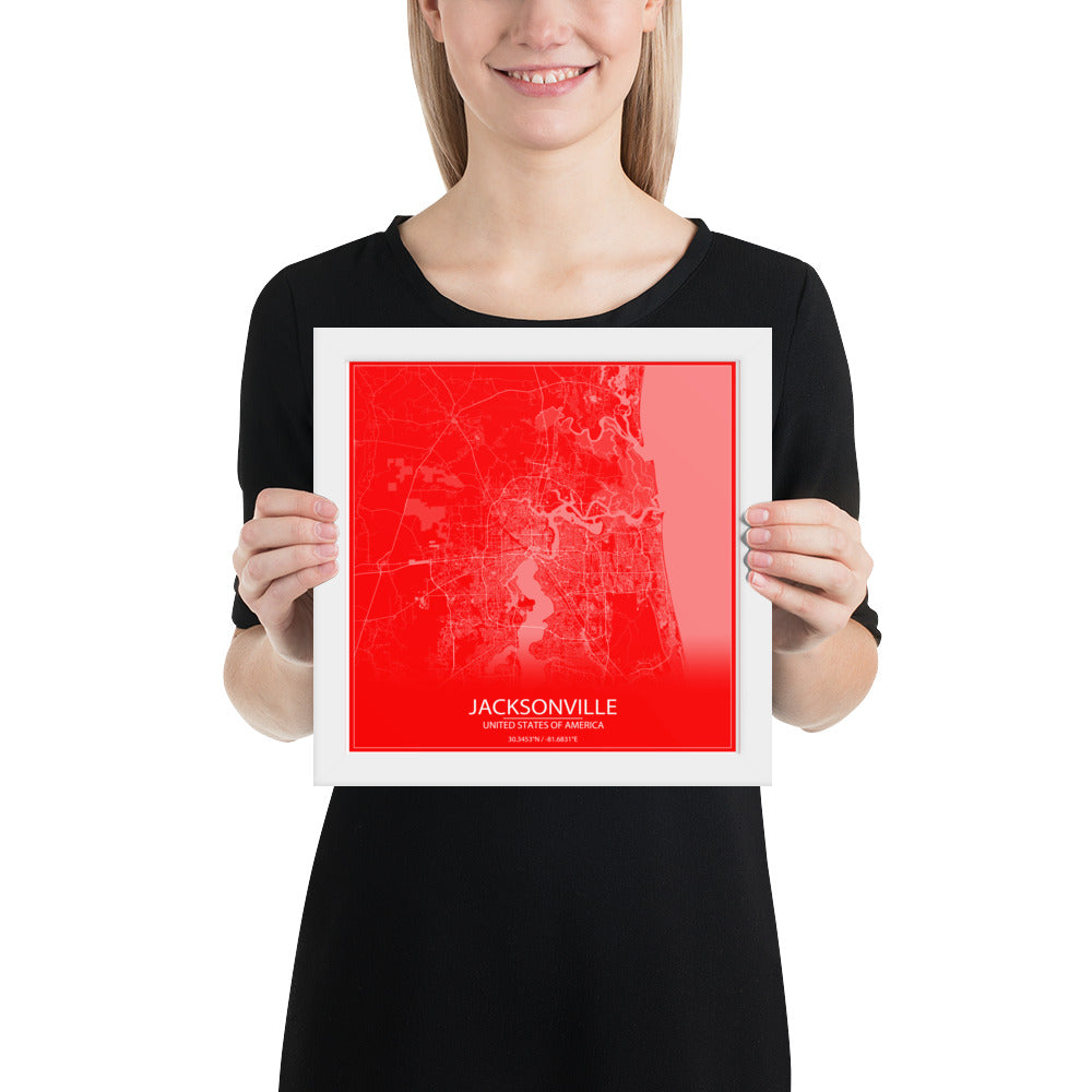 Jacksonville Red and White Framed Map