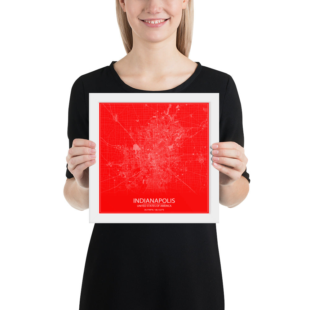 Indianapolis Red and White Framed Map