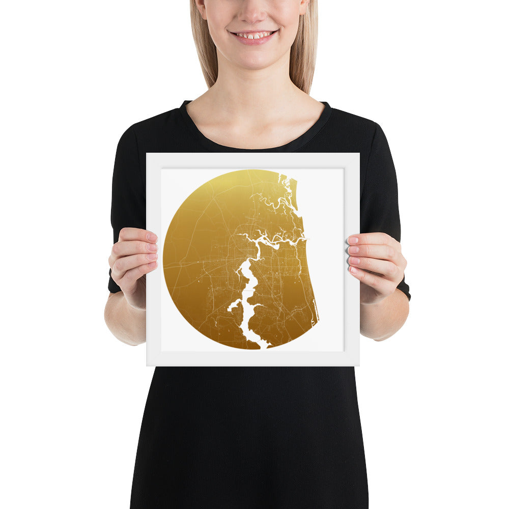 Jacksonville Gold on White Framed Map