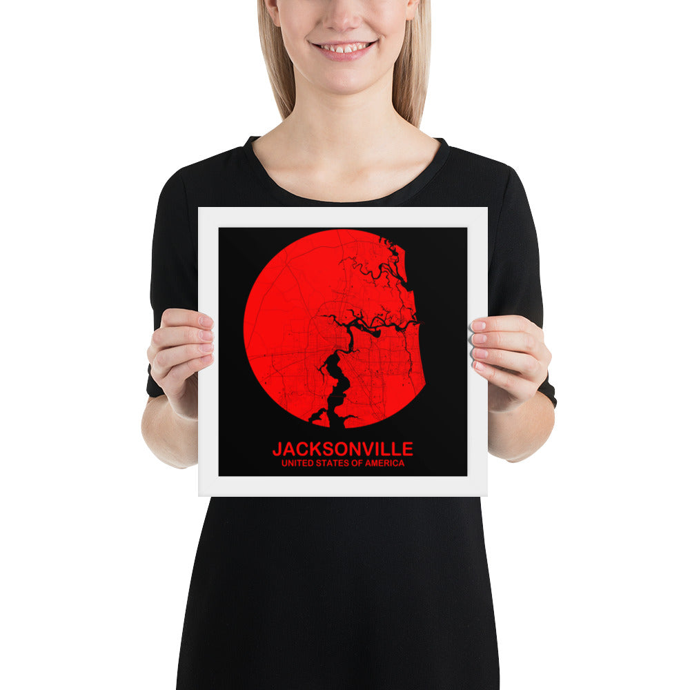Jacksonville Circular Red Framed Map