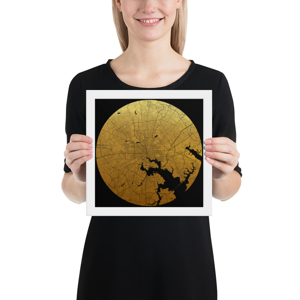 Baltimore Gold on Black Framed Map