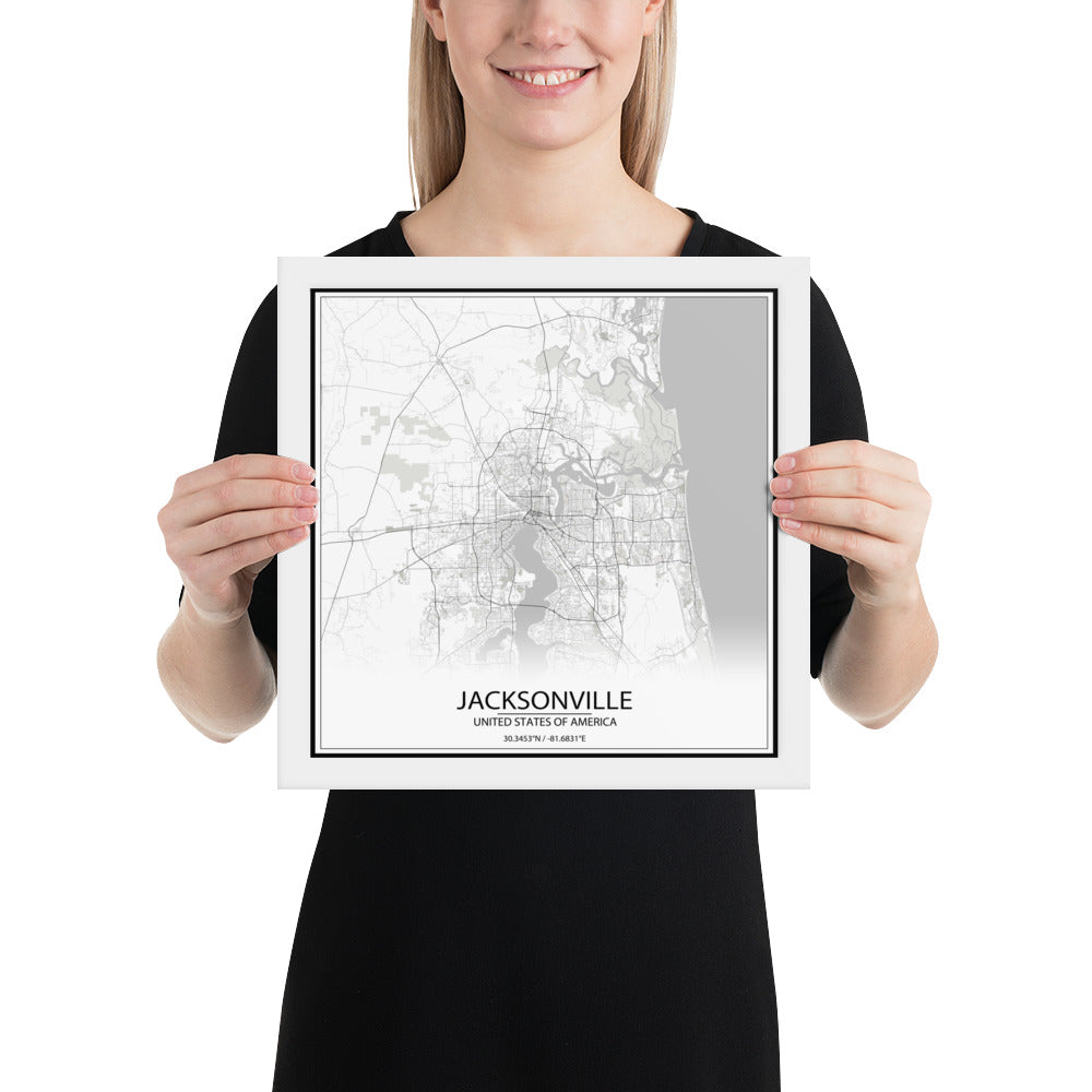Jacksonville White Framed Map