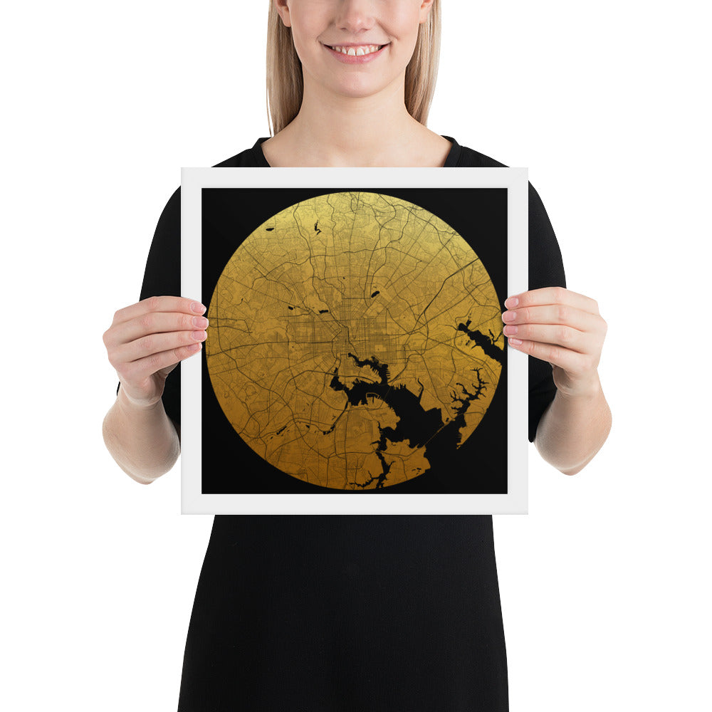 Baltimore Gold on Black Framed Map