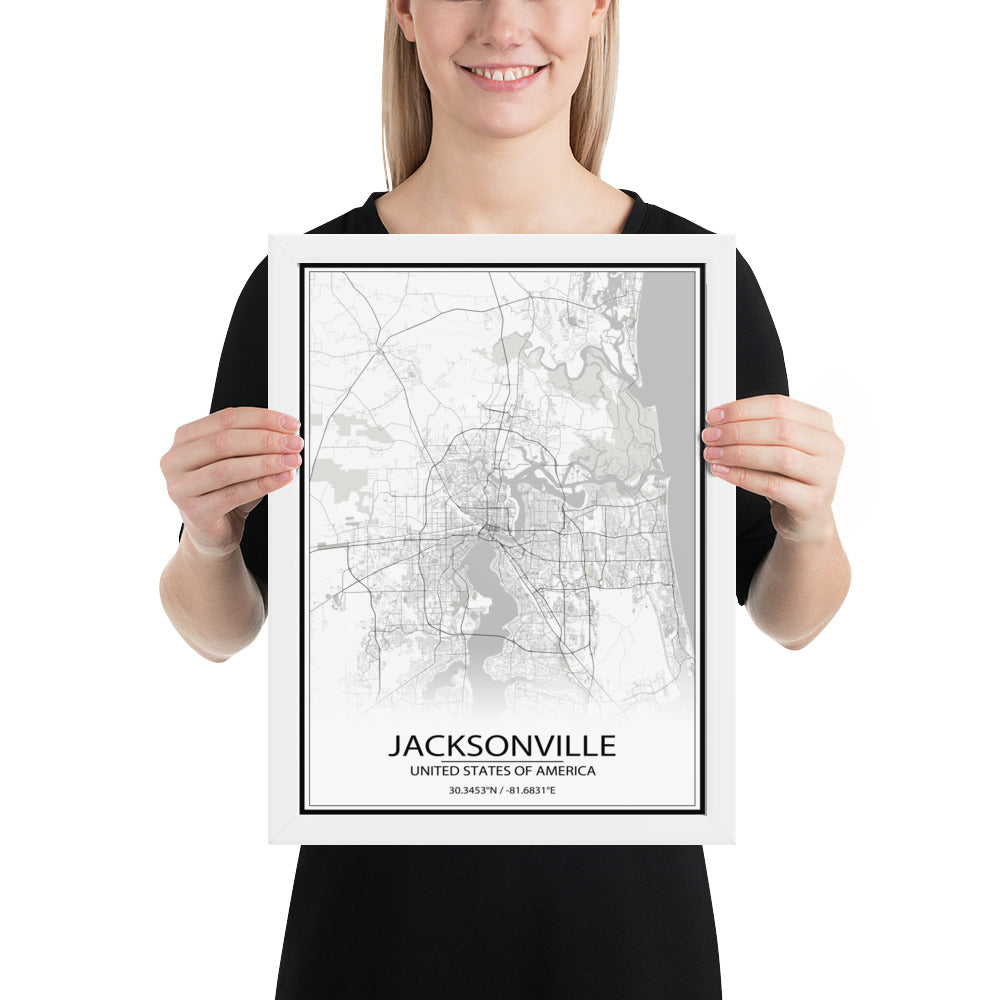 Jacksonville White Framed Map