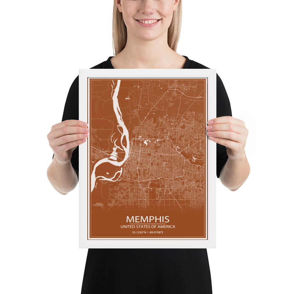 Memphis Brown and White Framed Map