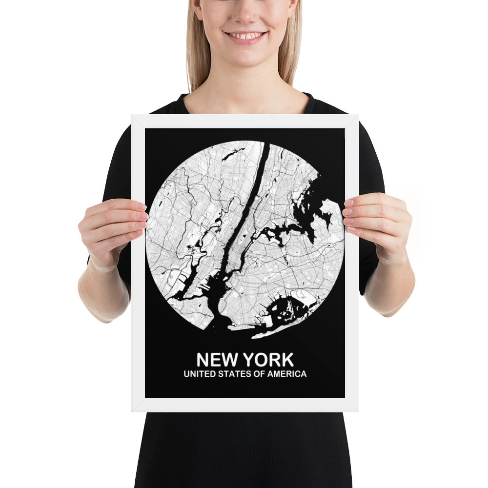 New York Circular White Framed Map