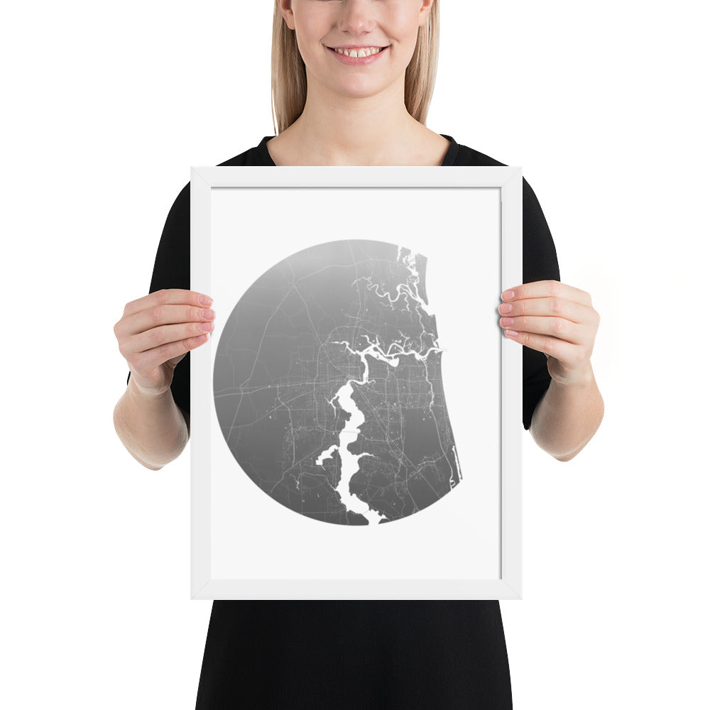 Jacksonville Silver on White Framed Map