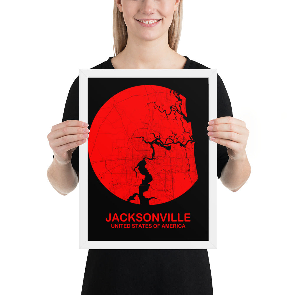 Jacksonville Circular Red Framed Map