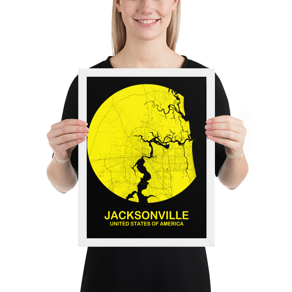 Jacksonville Circular Yellow Framed Map